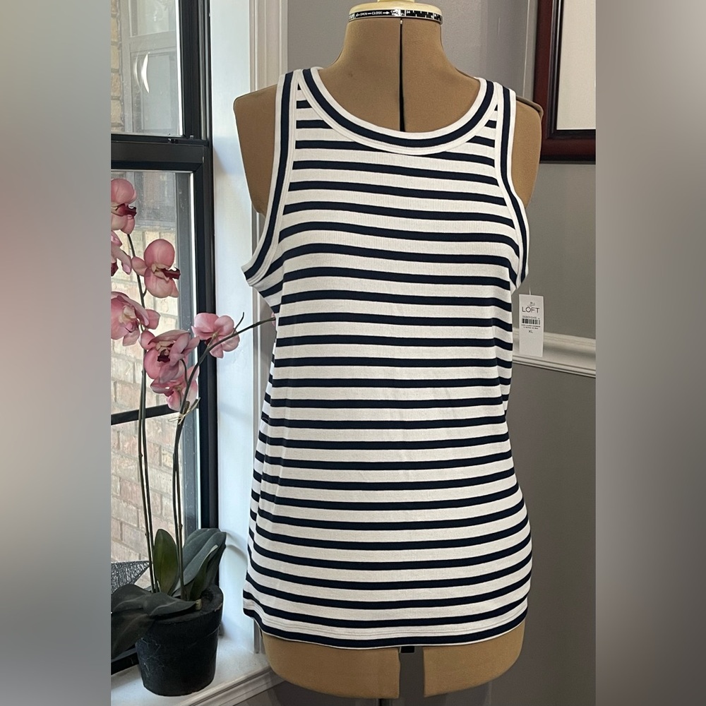 NWT LOFT sz XL Navy and White Striped Tank Top